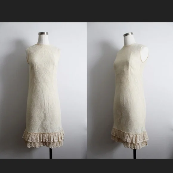 Dresses | 196s Cream White Lace Ruffle Vintage Drop Waist Shift Dress  Bridal Wedding | Poshmark